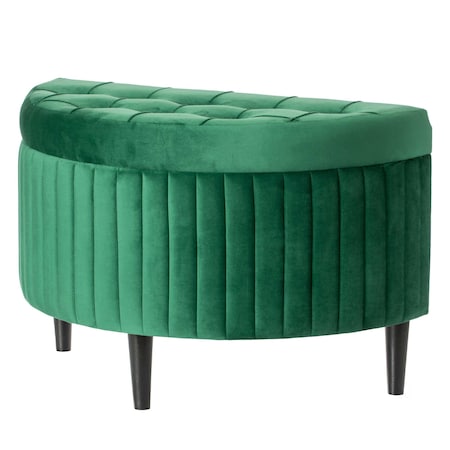 Half Moon Modern Velvet Tufted Storage Ottoman Bench, Green Product Name